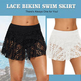 Women Crochet Lace Bikini Bottom Swim Skirt Solid Swimsuit Short Swimsuit Board Shorts Skort Swimdress