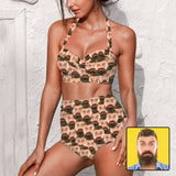 Custom Face Seamless Strap Personalized Two-piece Bikini Swimsuit