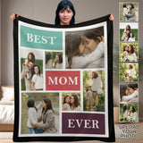Custom 6 Photos Best Mom Ever Anti-pilling Flannel Blanket Personalized Mother's Day Blanket Gifts For Best Mom And Grandma