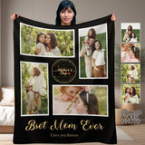 Custom Photo Best Mom Ever Black Anti-pilling Flannel Blanket Personalized Mother's Day Blanket Gifts For Best Mom And Grandma