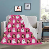 Custom Face Hot Pink Ghost Blanket Ultra-Soft Personalized Micro Fleece Blanket Halloween Decorations Pinkoween