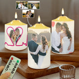 Custom Heart Photo Bullet Led Candles Set of 3 Pack Flameless Candles with Remote Timer