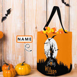 Custom Name Bat Castle Halloween Trick or Treat Colorful Tote Bags (8.26