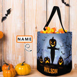 Custom Name Pumpkin Scarecrow Halloween Trick or Treat Colorful Tote Bags (8.26