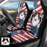 Custom Pet Face American Flag Family Car Seat Covers Universal Auto Waterproof Front Seat Protector (Set of 2)