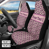 Custom Text Pink Leopard Car Seat Covers Universal Auto Waterproof Front Seat Protector (Set of 2)