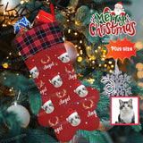 16.6in(L) Plus Size-Custom Pet Face Red Hat Socks Paw Christmas Stocking Holiday Decor Gifts