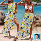 Custom Face Fruit Color Summer Women's Long Cover Up Skirt With Slit Swimsuit Beach Wrap