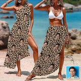 Custom Face Sexy Leopard Print Women's Long Cover Up Skirt With Slit Swimsuit Beach Wrap