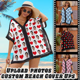 Custom Face Love Heart Multicolors Women's Bikini Swimsuit Cover Up