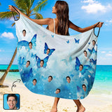 Custom Face Gradient Blue Butterfly Strap Backless Beach Dress Personalized Women's Cover up Beach Dress