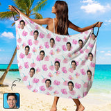 Custom Face Pink Flowers Strap Backless Beach Dress Personalized Women's Cover up Beach Dress