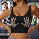 Custom Boyfriend Face Hand Black Background Sports Bra Personalized Women's All Over Print Yoga Sports Bra