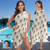 Custom Face Circles Beach Wraps Chiffon Sarong Bikini Swimsuit Cover Ups Skirt Tassels