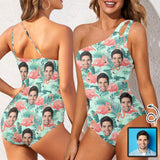 Custom Face Flamingo Women's One Shoulder Keyhole One Piece Swimsuit Custom Picture Bathing Suit