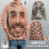 Custom Face Hoodie Design Personalized Cat Seamless Big Face Unisex Loose Hoodie Custom Large Size Hooded Pullover