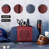 Custom Name&Initials Leaves Engraved Toiletry Bag PU Leather Bag Custom Canvas Handcrafted Travel Bag Waterproof Shaving Dopp Kit