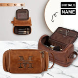 Custom Name and Initial PU Leather Large Unisex Cosmetic Bag Toiletry Bag Unique Gift For Birthday| For Mom Dad| Wedding Gifts| For Groomsmen Bridesmaids