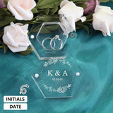 Personalized Clear Hexagon Wedding Ring Box Acrylic Custom Name&Date Engagement Wedding Ceremony Ring Box