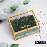 Personalized Rectangle Glass Ring Box Gold Custom Name&Date Engagement Wedding Ceremony Ring Box