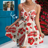 Custom Face Red Leaves Women's V-neck Wrap Cami Casual Dress