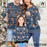 Custom Face Blue Sweater for Family Long Sleeve Ugly Christmas Sweater Tops