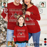 Custom Pet Face Multicolor Elk Sweater for Family Long Sleeve Ugly Christmas Sweater Tops