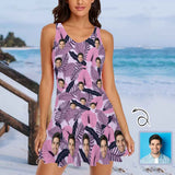 Custom Face Purple Leaves Swimdress For Women One Piece Swimsuit Custom Picture Bathing Suit