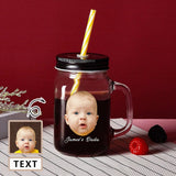 Custom Face&Text 16OZ Mason Cup with Handle&Lid Personalized Drinking Glass Gift Mason Jar