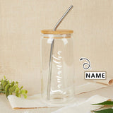 Custom Name 17OZ Glass Cup with Bamboo Lid Personalized Coffee Cup Bridesmaid Wedding Gifts Favors