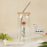 Custom Name Flowers 17OZ Glass Cup with Bamboo Lid Personalized Coffee Cup Bridesmaid Wedding Gifts Favors