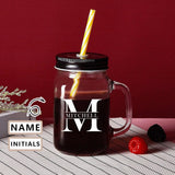 Custom Name&Initials 16OZ Mason Cup with Handle&Lid Personalized Drinking Glass Gift Mason Jar Wedding Gifts Favors