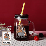 Custom Photo&Name 16OZ Mason Cup with Handle&Lid Personalized Drinking Glass Gift Mason Jar Wedding Gifts Favors
