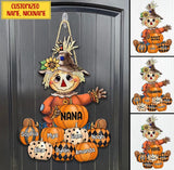 Custom Name Fall Seasons Pumpkin Grandma - Mom With Kids Personalized Wooden Sign