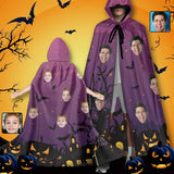 Custom Face Purple Unisex Hooded Halloween Cloak for Adult and Kids Cosplay Costumes Wizard Cape with Hat