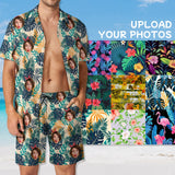 Custom Face on Hawaiian Set Tropical Leaves Style Beach Holiday Hawaiian Shirt & Summer Shorts Set