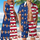 Couple Hawaiian Dress Set Cruise Outfit Custom Face American Flag Style Hawaiian Shirt Set&Dress
