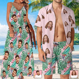 Couple Hawaiian Dress Set Cruise Outfit Custom Face Pink Hawaiian Shirt Set&Dress