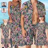 Family Hawaiian Dress Set Cruise Outfit Custom Face Floral Multi Hawaiian Shirt Set&Dress