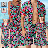 Family Hawaiian Dress Set Cruise Outfit Custom Face Leopard Heart Hawaiian Shirt Set&Dress