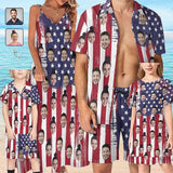Family Hawaiian Dress Set Cruise Outfit Custom Face USA Flag Style Hawaiian Shirt Set&Dress