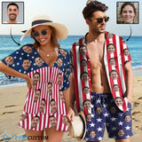 Couple American Flag Hawaiian Shirt Set&Cover Up Dress Independence Gift