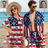 Couple USA Flag Hawaiian Shirt Set&Cover Up Dress Independence Gift