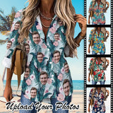 Custom Face Hawaiian Shirts Tropical Bouquet Women's Cropped Hem Casual Long Sleeve Shirt