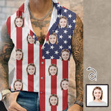 Custom Face American Flag Style Mens Sleeveless Button Down Shirts Summer Beach Basic Hawaiian Shirts Clothing
