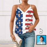 Custom Face American Flag Style Women's V-Neck Cami Tank Tops