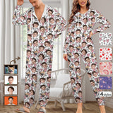 Custom Face Love Heart Unisex Adult Hooded Onesie Jumpsuits with Pocket Personalized Zip One-piece Pajamas