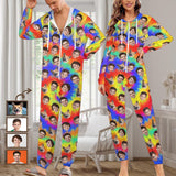 Custom Face Rainbow Unisex Adult Hooded Onesie Jumpsuits with Pocket Personalized Zip One-piece Pajamas