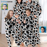 Custom Face Cow Pattern Family Hooded Onesie Jumpsuits with Pocket Personalized Zip One-piece Pajamas for Adult kids