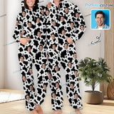 Custom Face Cow Pattern Unisex Adult Hooded Onesie Jumpsuits with Pocket Personalized Zip One-piece Pajamas for Men and Women